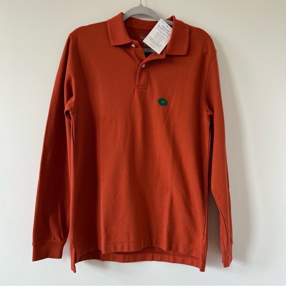 L.L. Bean Double L Long Sleeve Polo small red nwt cotton traditional fit - Picture 1 of 5